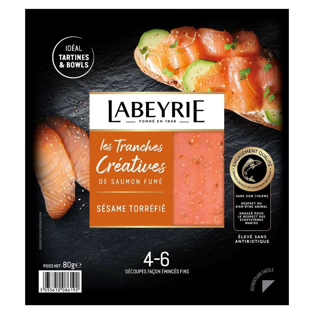LABEYRIE Smoked Atlantic Salmon with Beechwood Roasted Sesame 4 to 7 slices