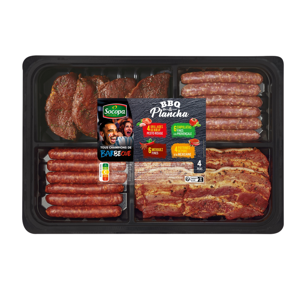 SOCOPA Plateau plancha bœuf et assortiment viandes 700 g