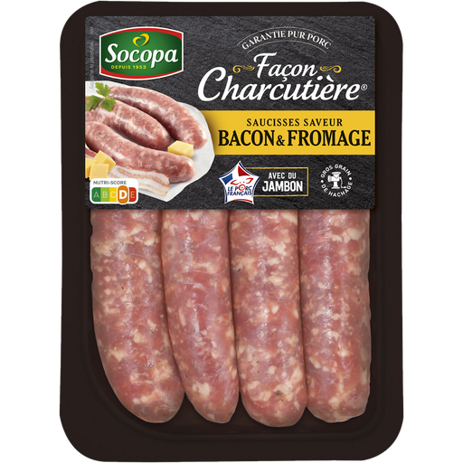 [3039050680709] SOCOPA Bacon and cheese flavor sausages with ham charcuterie style French Pork 400 g