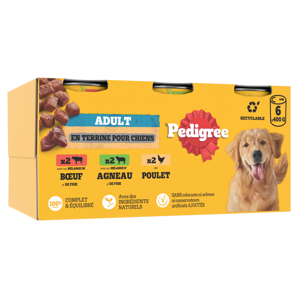 PEDIGREE Pâtée pour chien bœuf, poulet et agneau en terrine 6x400g
