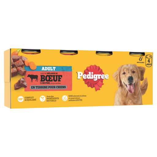 [3065890153202] PEDIGREE Comida húmida para cão de vaca e cenoura em terrina 4 x 400 g
