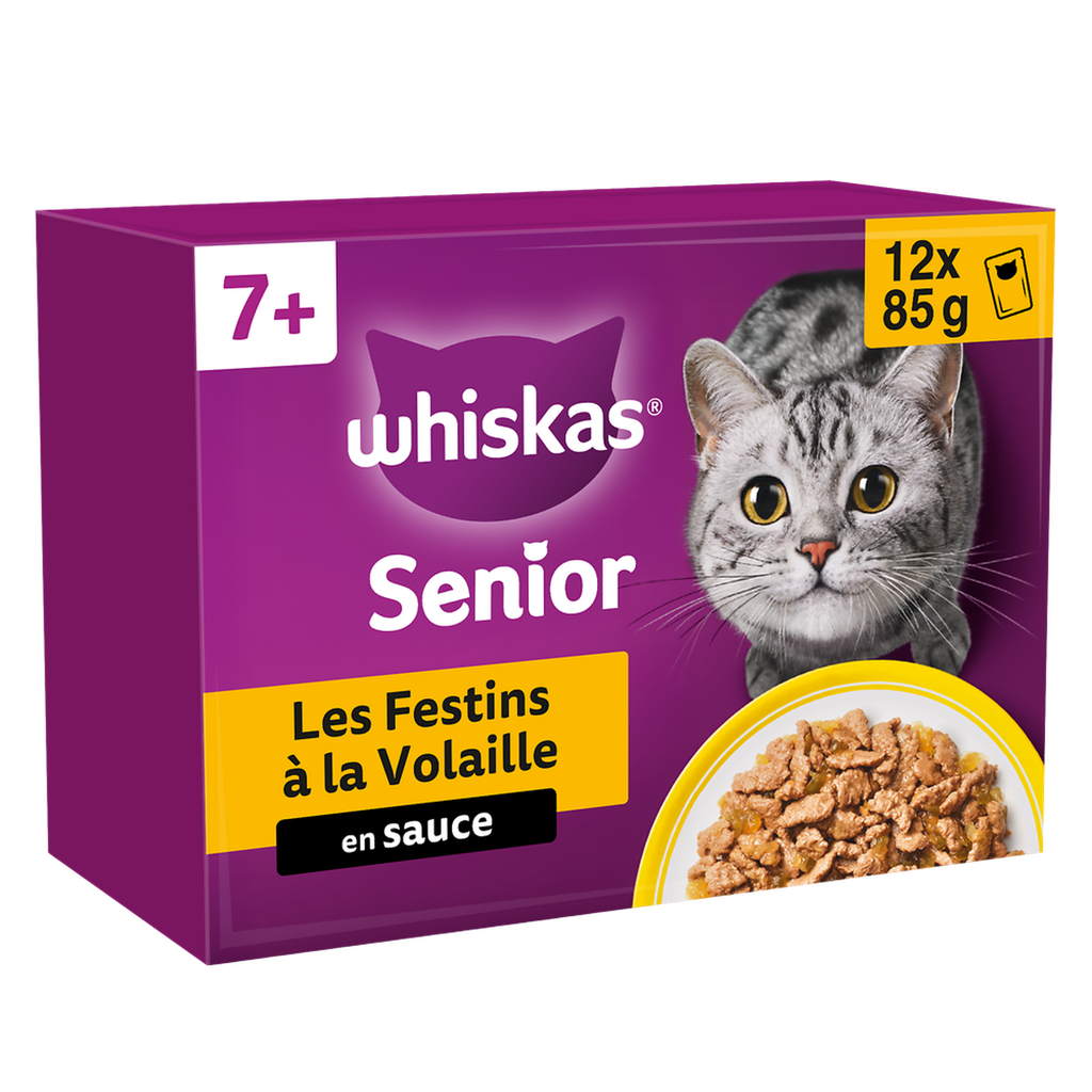 WHISKAS Fraîcheur Les Festins Aves en Salsa para Gatos Senior 12x85g
