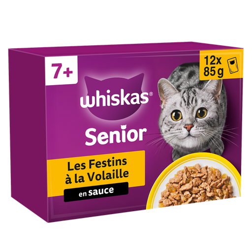 [3065890153615] WHISKAS Fraîcheur Les Festins Aves en Salsa para Gatos Senior 12x85g