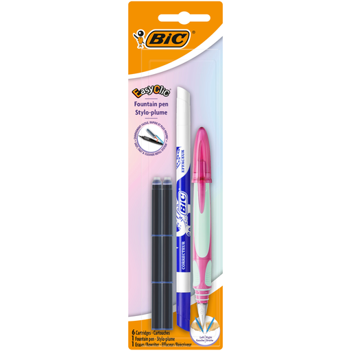 [3086123662094] BIC Caneta de Tinteiro Easy Clic Com 6 Cartuchos De Tinta E Apagador