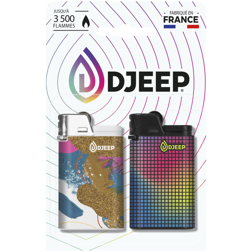 [3086123726550] DJEEP Briquets à pierre thèmes Golden Splash et Disco Gradient, le lot de 2 briquets