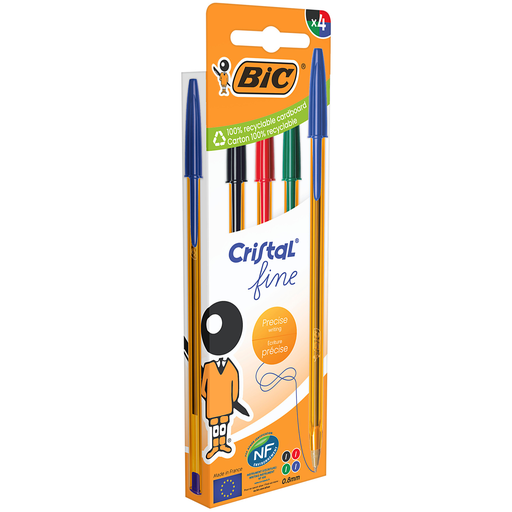 [3086123734623] BIC Esferográfica Cristal Original Fine Cores Sortidas, lote de 4