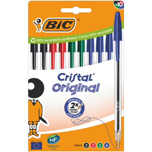 [3086123734760] BIC Cristal Original Medium Point Ballpoint Pens Assorted, pack of 10
