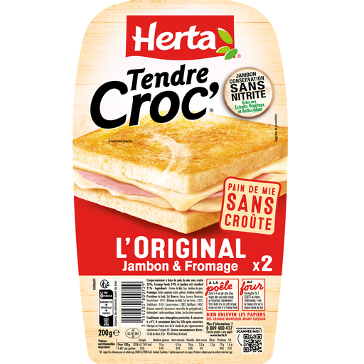 [3154230800729] HERTA Tendre Croc' Original Ham and Cheese Crustless 200 g