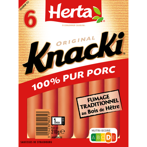 [3154230801313] HERTA Knacki 100% pure pork traditional beechwood smoked 6 pieces 210 g