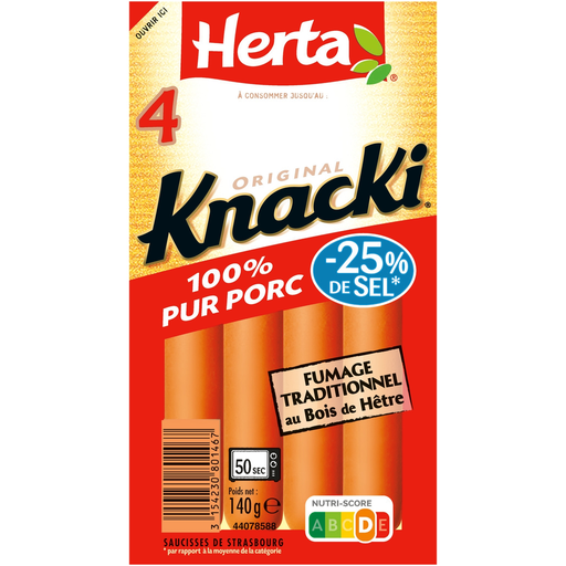 [3154230801467] HERTA Knacki Original 100% pork 25% less salt x4 140 g