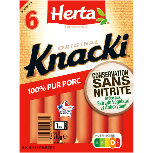 [3154230801795] HERTA Knacki Original 100% Pork Sausages Nitrite-Free 210g