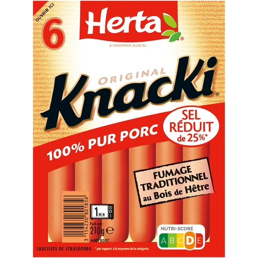 [3154230801856] HERTA Knacki reduced salt pork sausage 6 pieces 210 g