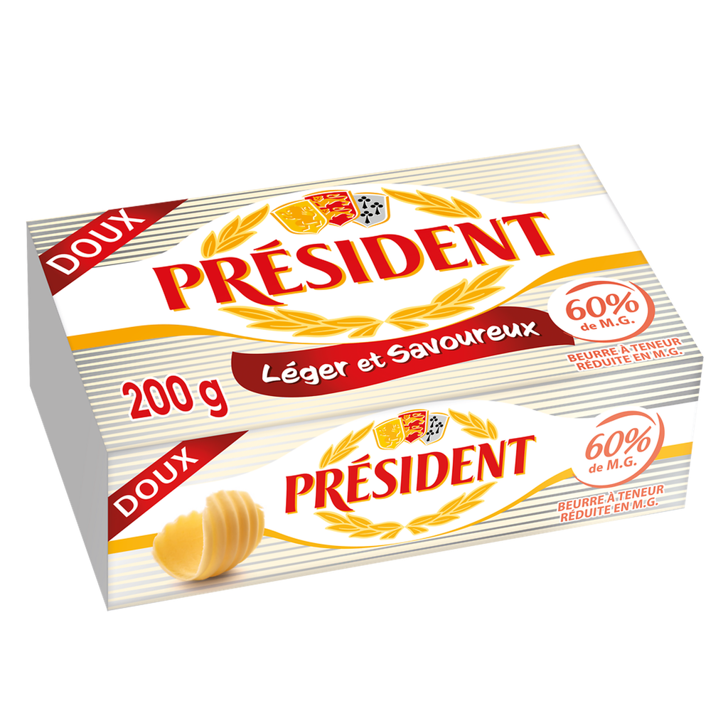 PRESIDENT Beurre doux à teneur réduite en MG 60% 200 g
