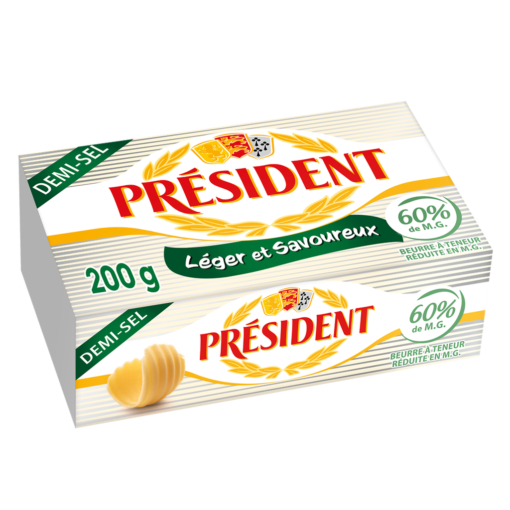 PRESIDENT Beurre Demi-Sel à Teneur Réduite en MG 60% MG 200 g