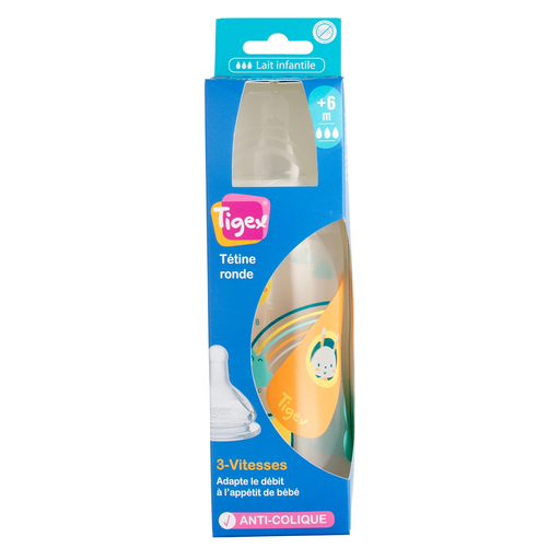 [3159921228332] TIGEX Biberão colo largo 3 velocidades +6m leite infantil 360 ml