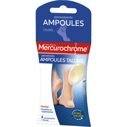 [3160920501241] MERCUROCHROME Pensos para Bolhas nos Calcanhares Hidrocoloide 4 pensos