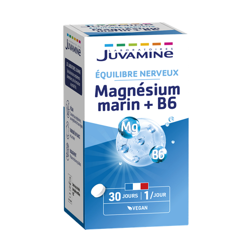 [3160920641787] JUVAMINE Suplemento alimentar Magnésio marinho Vitamina B6 30 comprimidos 22 g