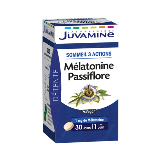 [3160920645129] JUVAMINE Détente melatonina passiflora Sono 3 ações 30 comprimidos 17 g