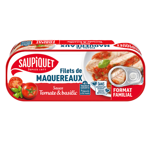 [3165950224207] SAUPIQUET Mackerel fillets in tomato & basil sauce 226 g