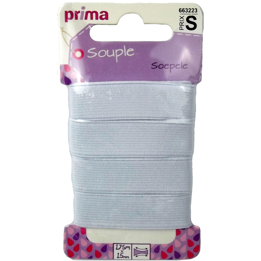 PRIMA Soft elastic white 1.75m x 15mm