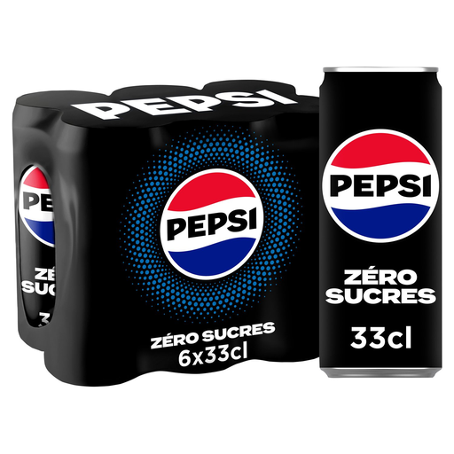 [3168930175957] PEPSI Zero Sugar Cola Carbonated Drink 6 x 33 cl