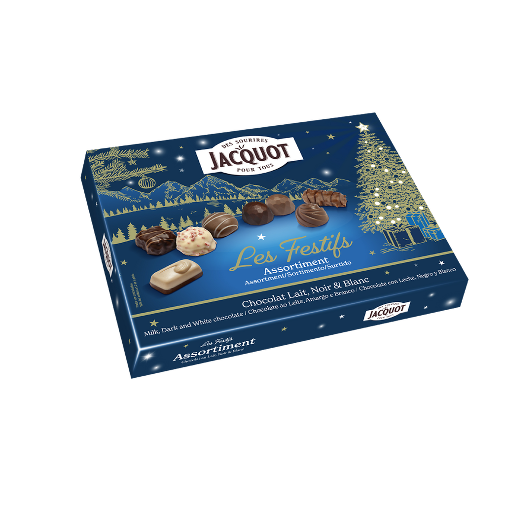 JACQUOT Les Festifs assorted milk, dark and white chocolate candies 222 g