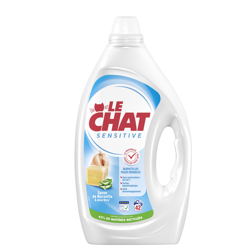[3178041361774] LE CHAT Detergente líquido Sensitive Jabón de Marsella y Aloe vera 1.89 L