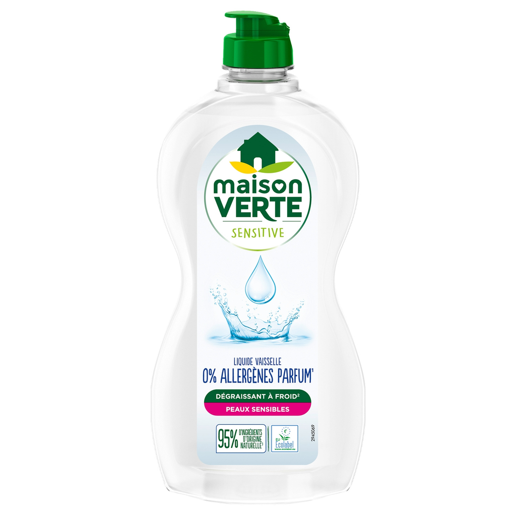 MAISON VERTE Dishwashing Liquid 0% Allergens Fragrance Cold Degreasing Hypoallergenic Sensitive Skin 500 ml