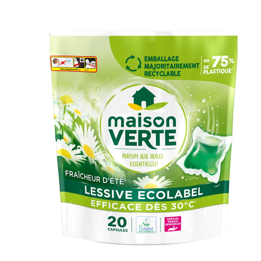 [3178041363761] MAISON VERTE Detergente en cápsulas pieles sensibles frescor de verano 20 cápsulas
