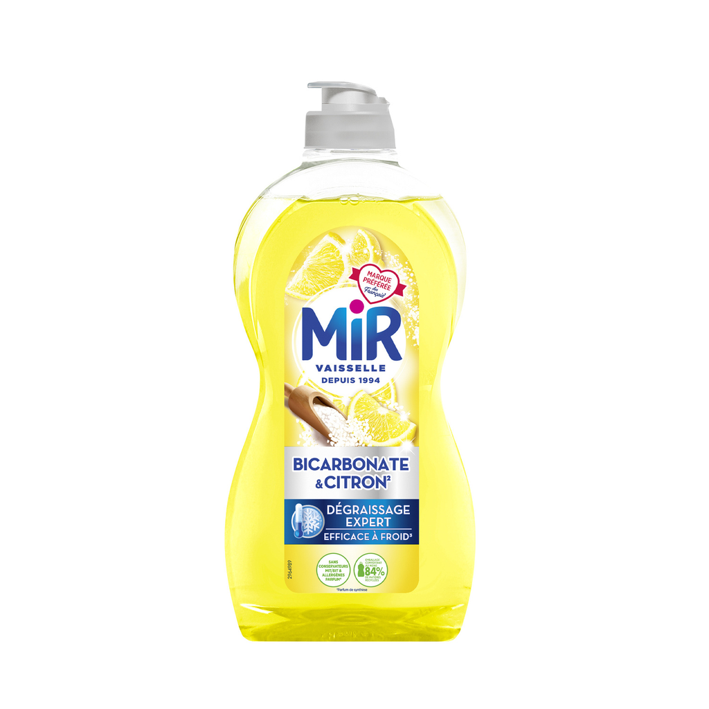 MIR Líquido lavavajillas desengrasante experto bicarbonato limón 450 ml