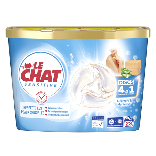 [3178041364126] LE CHAT Lessive en doses Hypoallergénique 4 en 1 Aloe Vera & Marseille 23 lavages 380 g