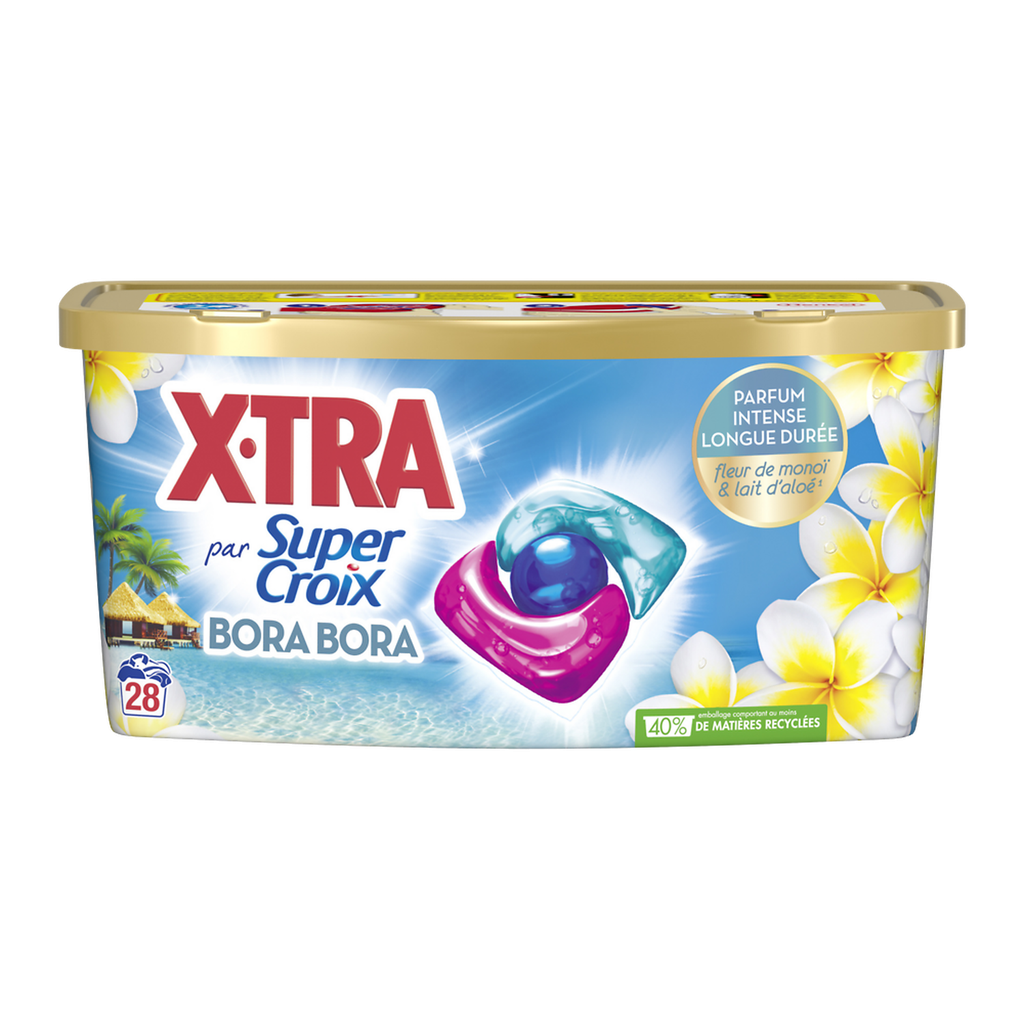 SUPER CROIX Lessive Capsules Bora Fleurs de Monoï et Lait d'Aloe 28capsules