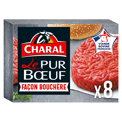 [3181232534543] CHARAL Hamburguesas de vacuno estilo carnicero 18% MG 8 piezas 100 g