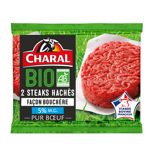 [3181238951047] CHARAL Steak haché façon bouchère Bio 5%MG 2x120g