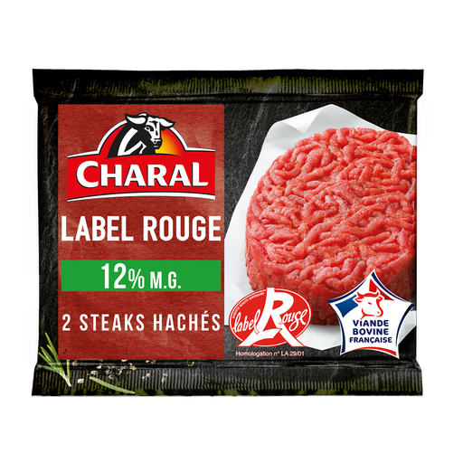 [3181238979065] CHARAL Steak haché pur bœuf Label Rouge 12% MG 2 x 130 g