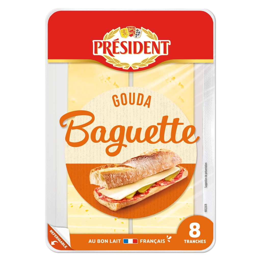 PRESIDENT Lonchas de gouda para baguette 8 lonchas 120 g