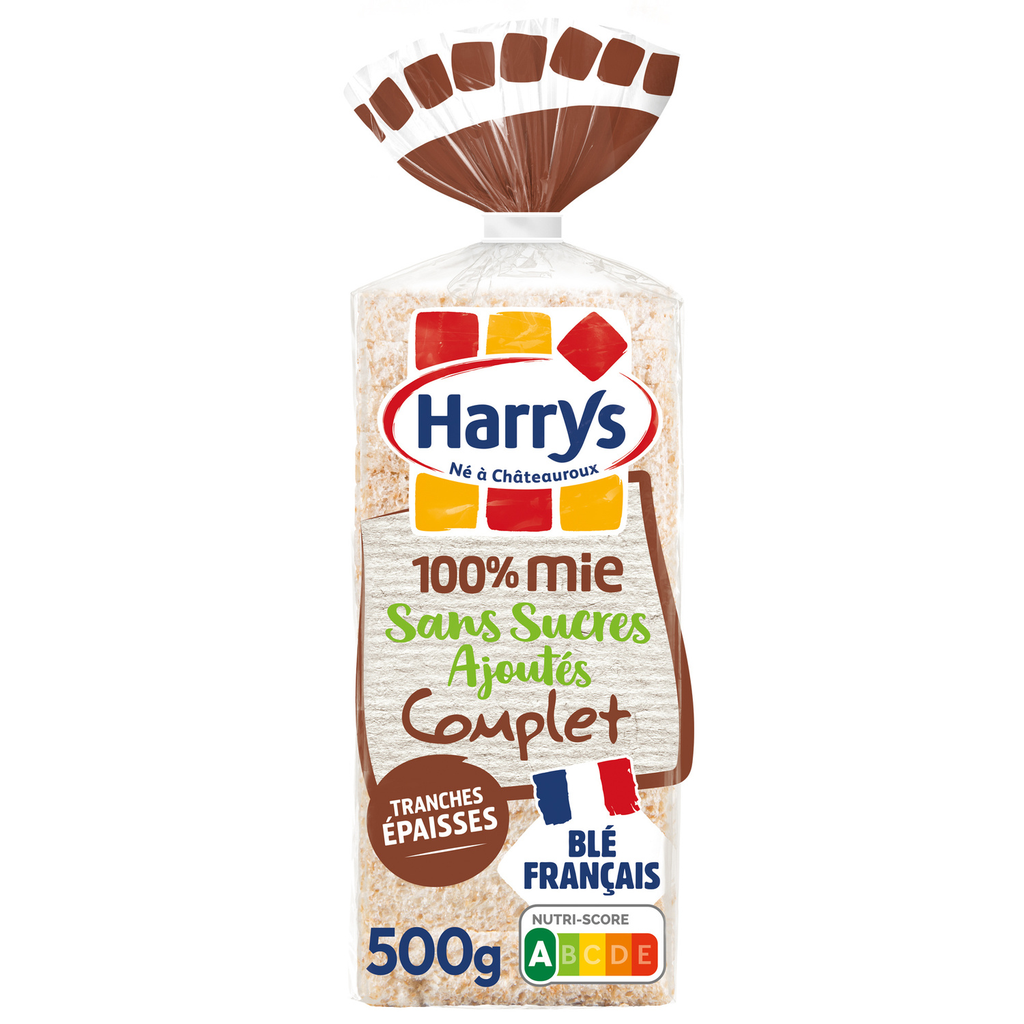 HARRY'S Pan de molde 100% integral sin corteza sin azúcares añadidos sin aditivos 500g