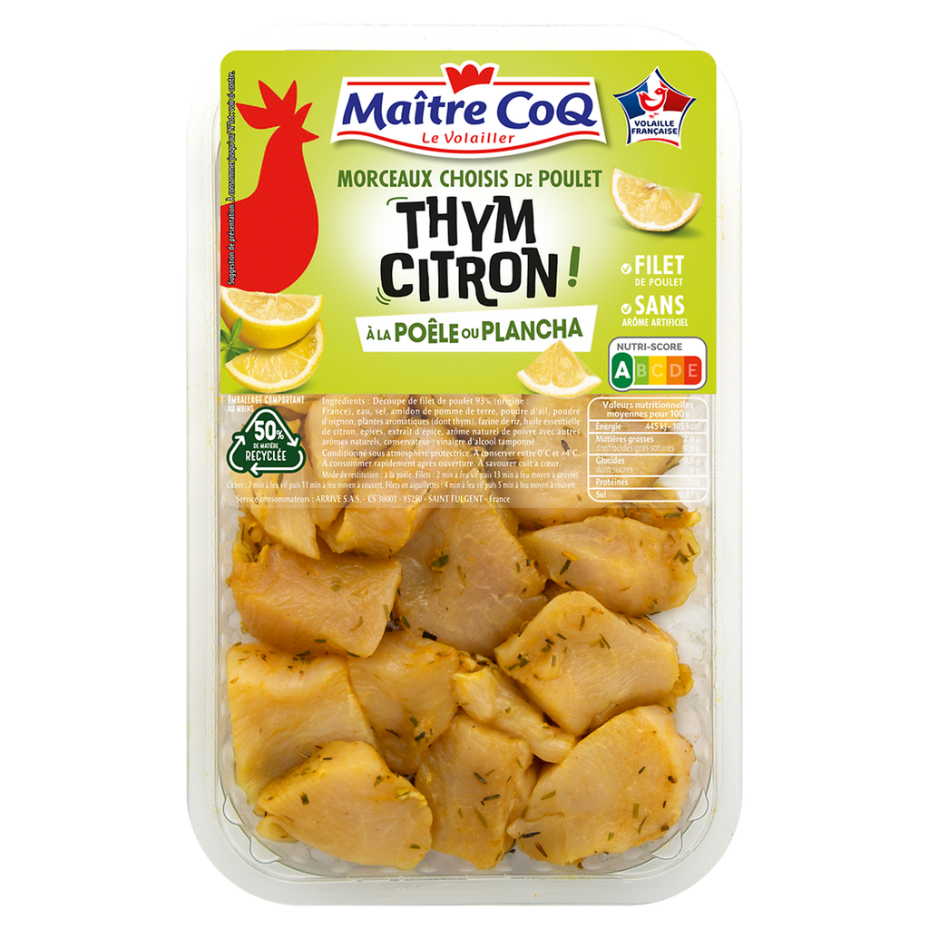MAITRE COQ Cubos de peito de frango tomilho/limão 280 g