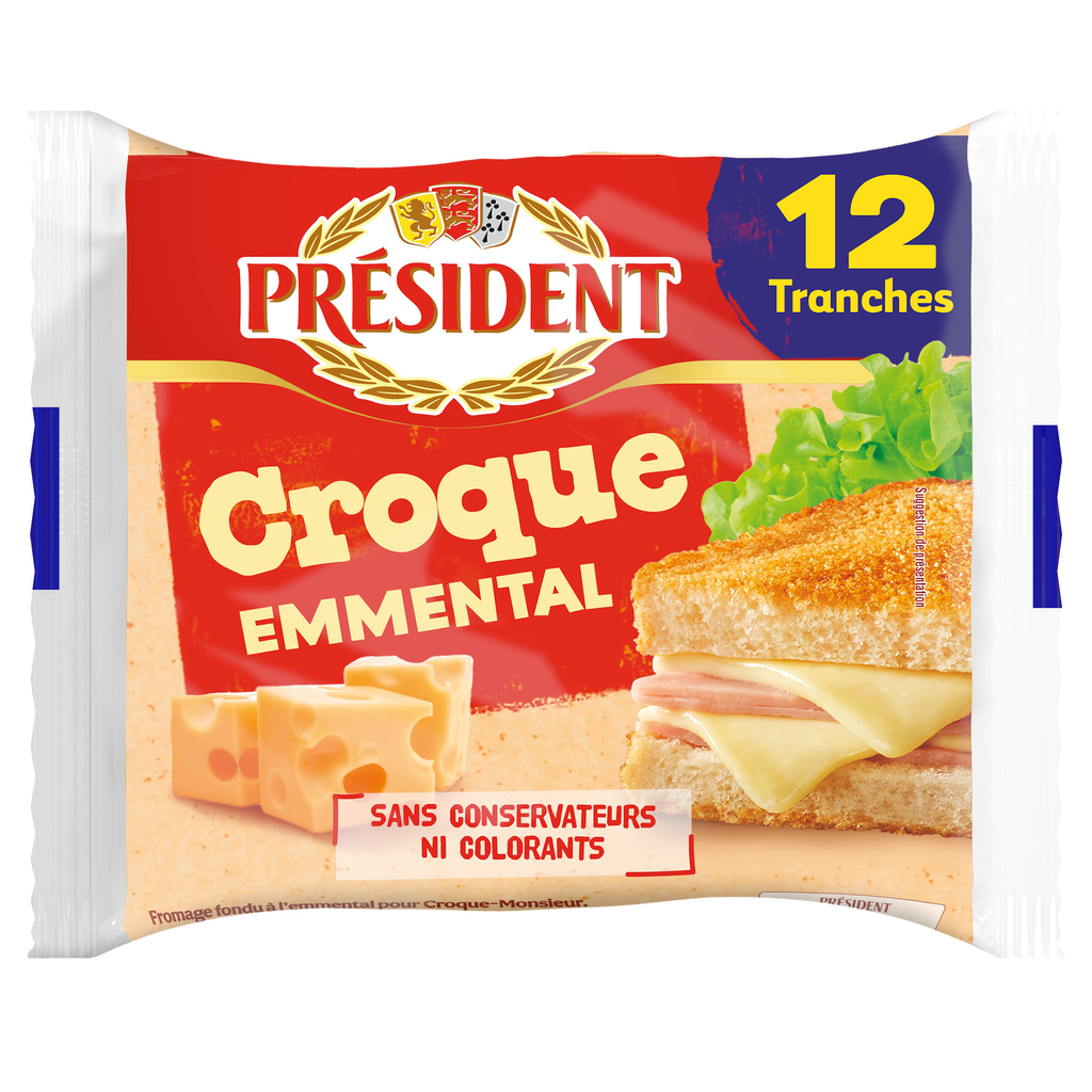 PRESIDENT Tranches de fromage Croque à l'emmental 12 tranches 200 g
