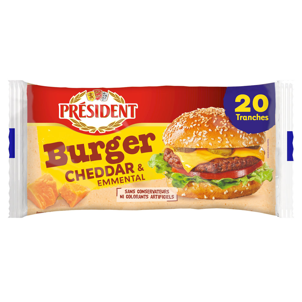 PRESIDENT Burger Cheese Slices Cheddar & Emmental 340 g