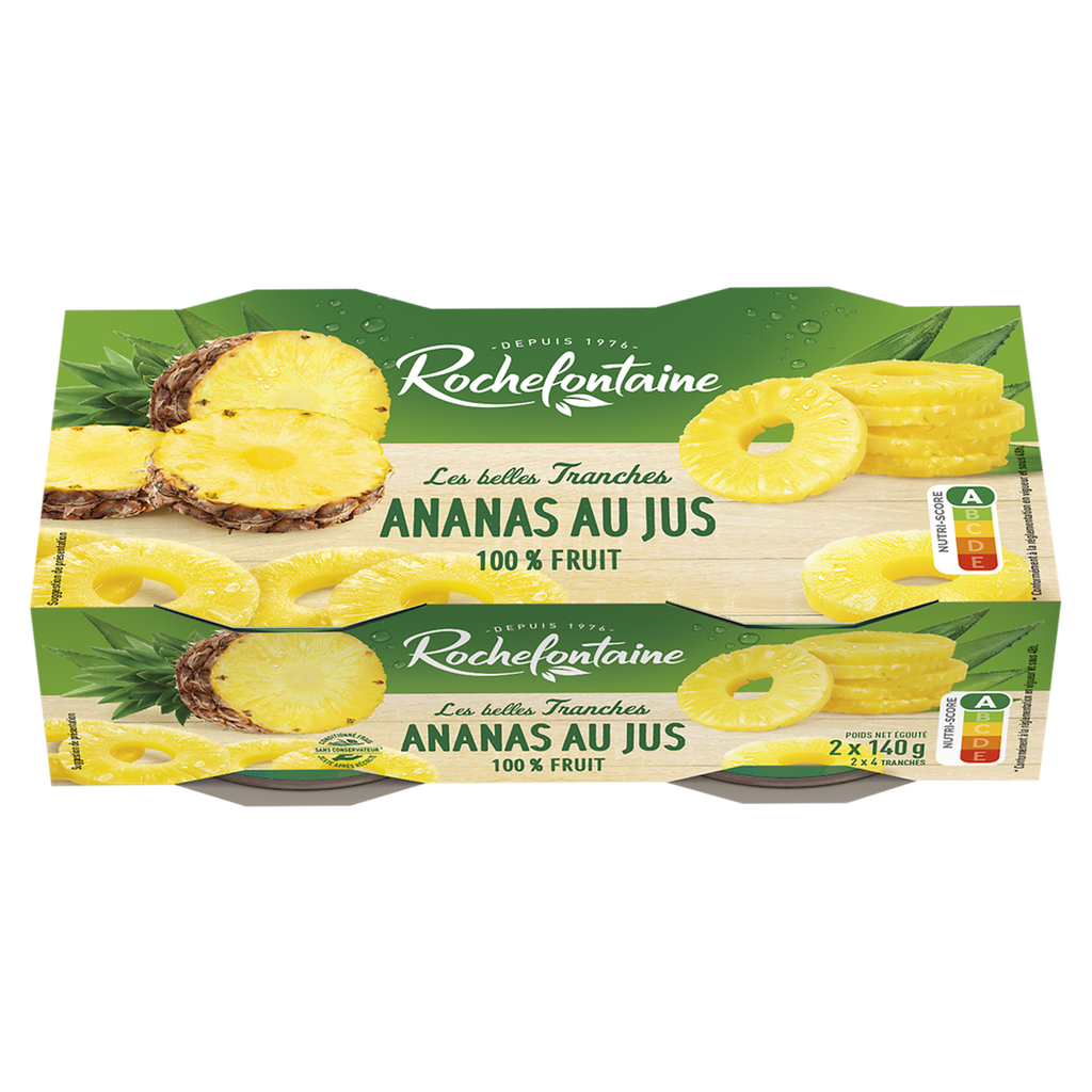 ROCHEFONTAINE Ananas en tranches au jus sans sucres ajoutés 2 x 140 g