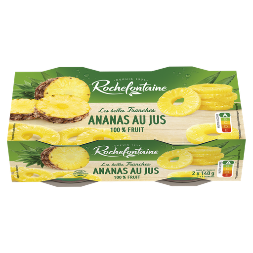 [3255693000463] ROCHEFONTAINE Ananas en tranches au jus sans sucres ajoutés 2 x 140 g