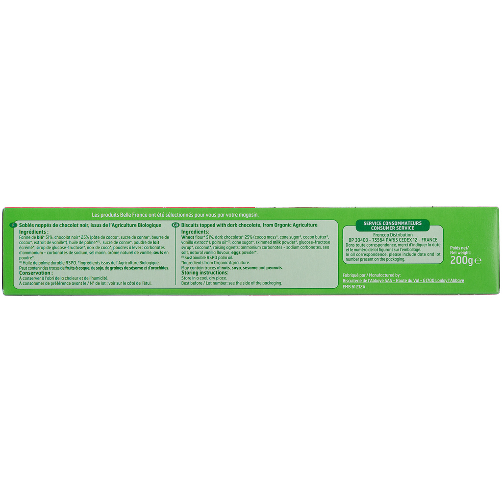 BELLE FRANCE Bolacha Coberta Chocolate Negro Le Réflexe Bio 200 g