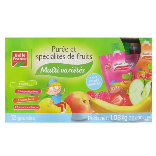 [3258561202075] BELLE FRANCE Puré y especialidad de frutas multivariedad 12 x 90 g