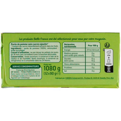 [3258561202419] BELLE FRANCE Apple Puree No Added Sugar 12 x 90 g