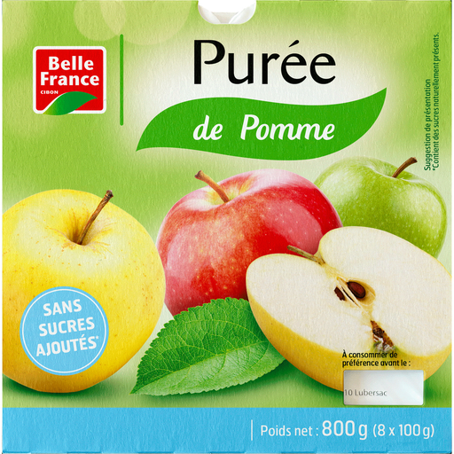 [3258561202600] BELLE FRANCE Puré de manzana sin azúcares añadidos 8 x 100 g