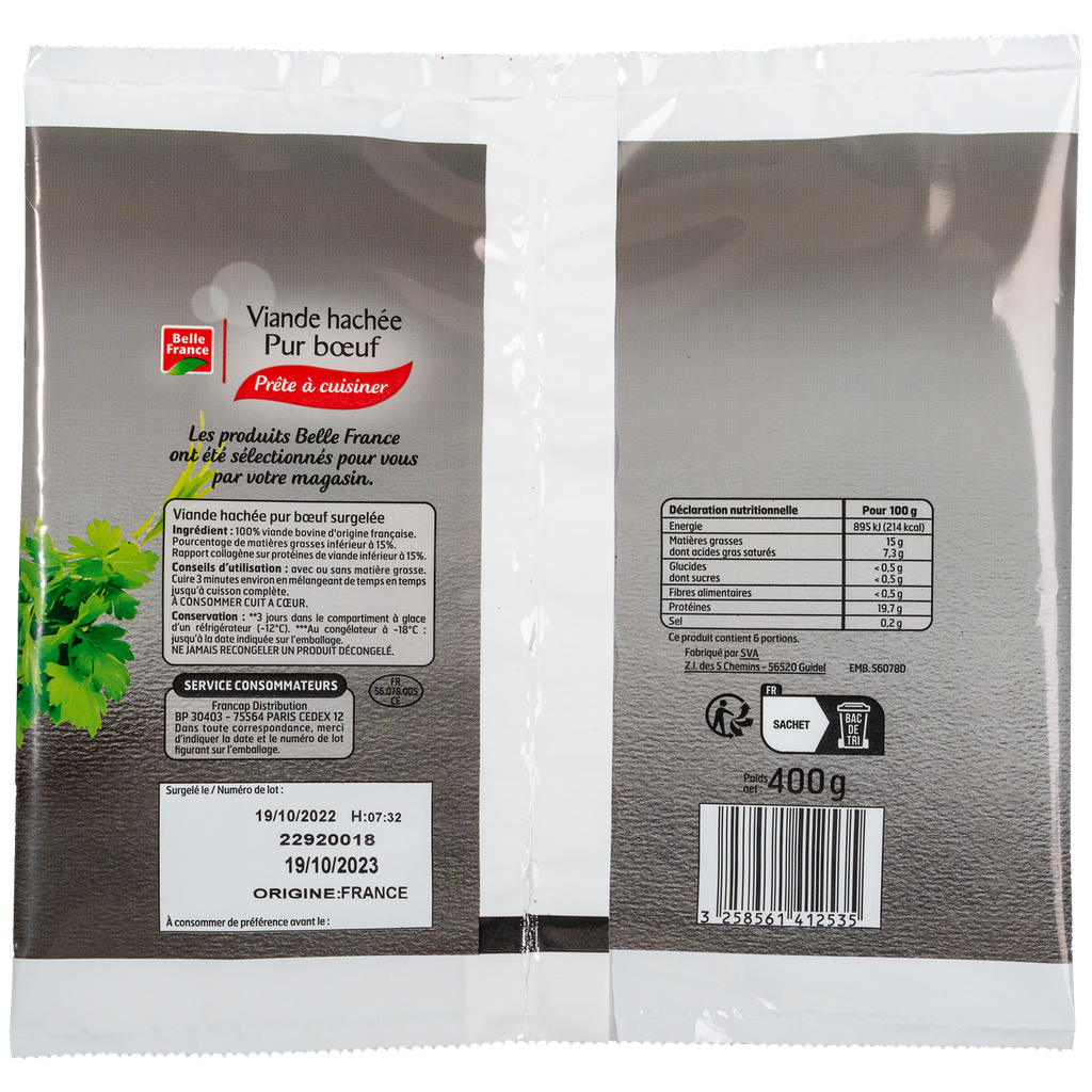BELLE FRANCE Carne picada 15% MG 400 g