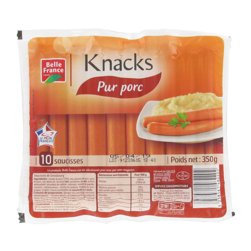 [3258561462202] BELLE FRANCE Strasbourg Sausages Knacks x10 350 g