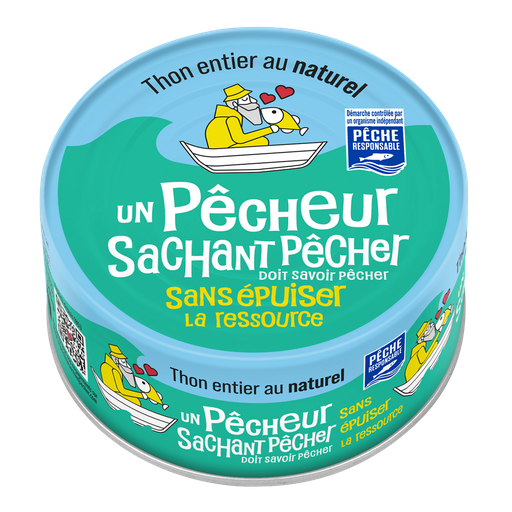 [3263670801569] UN PECHEUR SACHANT PECHER Whole Skipjack Tuna Quarter in Brine 140 g