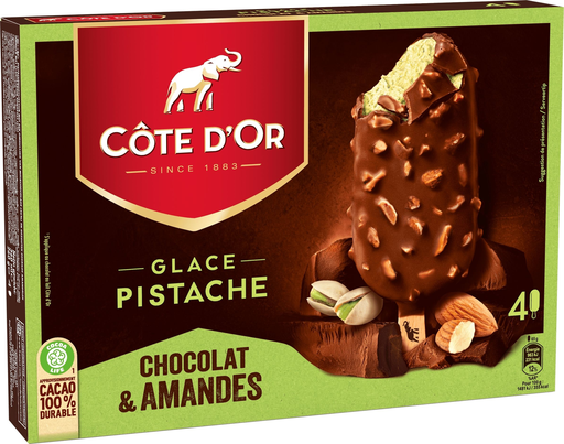 [3274664208110] COTE D'OR Gelados em Pau Pistacho Chocolate e Amêndoas 260 g